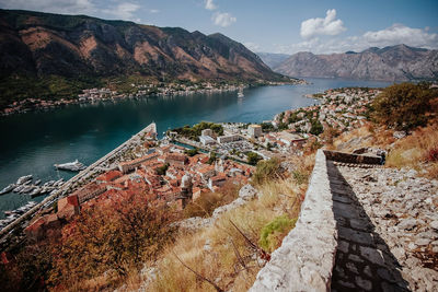 High angle view of lake against sky