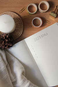 High angle view of coffee on table