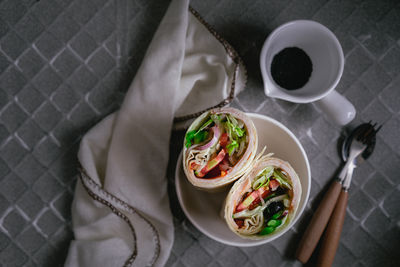 High angle view of food on table