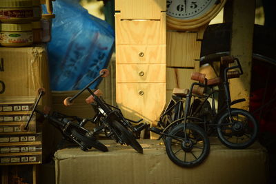 Toy bicycles on cardboard box