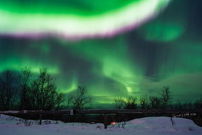 Scenic view of snow covered landscape against sky at night