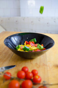 Close-up of fruit salad in bowl on table