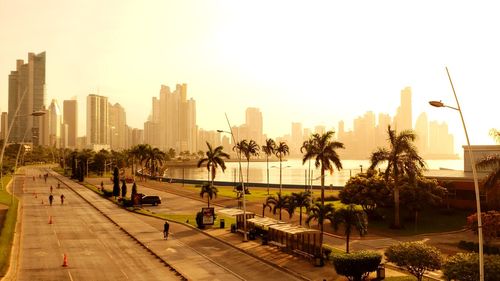 Panoramic view of buildings against sky during sunset