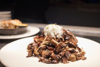Close-up of food in plate on table