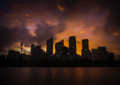 View of city at sunset