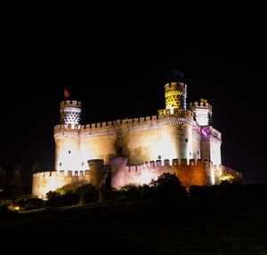 Low angle view of fort at night