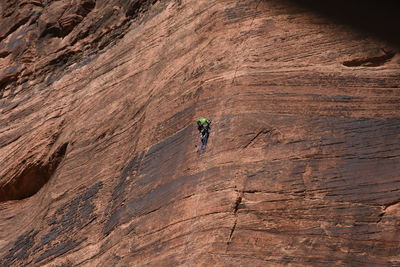 Low angle view of person rock climbing
