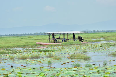 Scenic view of farm against sky