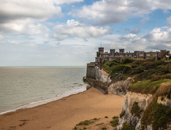 The kingsgate castle and beach at broadstairs in kent.