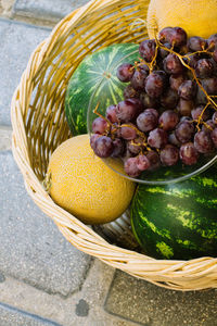 High angle view of fruits in basket