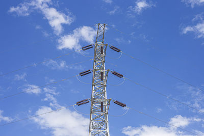 Low angle view of electricity pylon against sky