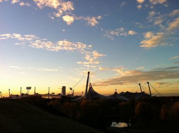 View of built structures at sunset
