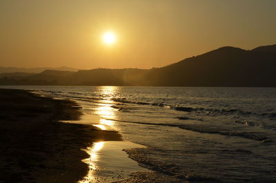 Scenic view of sea against clear sky during sunset