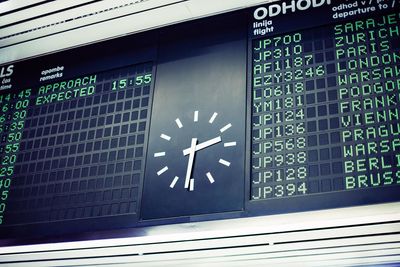 Low angle view of arrival departure board at airport