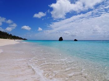 Scenic view of sea against cloudy sky