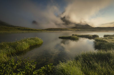 Scenic view of lake against sky