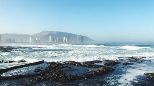 Scenic view of sea against clear sky