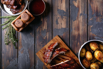 High angle view of food on table