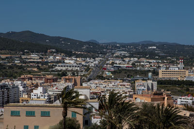 High angle view of townscape against sky