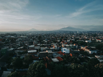 High angle view of townscape against sky