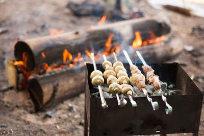 Close-up of bonfire on barbecue