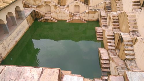 High angle view of old bridge over river