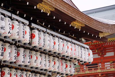 Row of lanterns hanging from temple roof