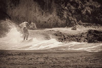 Man running on shore