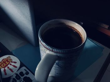 High angle view of coffee on table