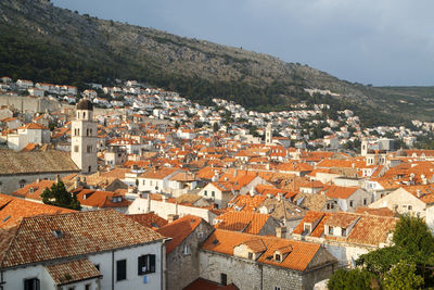 High angle view of townscape against sky