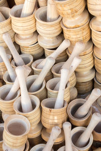 Full frame shot of mortar and pestles