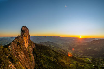 Scenic view of mountains against sky during sunset