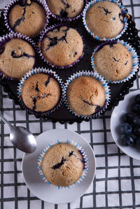 High angle view of cupcakes on table