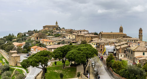 High angle view of buildings in city