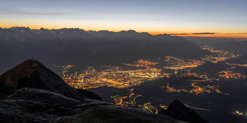 Scenic view of mountains against sky during sunset