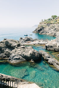 Scenic view of sea against clear sky