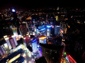 Aerial view of city at night