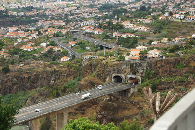 High angle view of cars on road in city