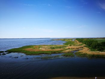 Scenic view of sea against blue sky