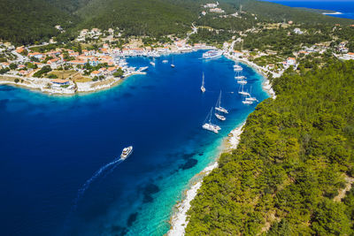 High angle view of sailboat on sea shore