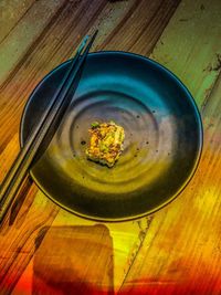 High angle view of food on table