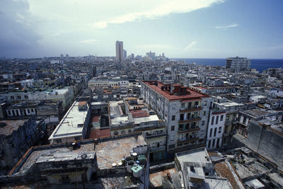 High angle view of cityscape against sky