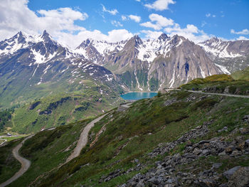 Scenic view of snowcapped mountains against sky