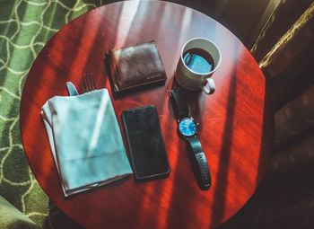 High angle view of laptop on table