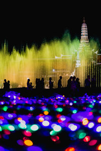 Group of people at illuminated fountain at night