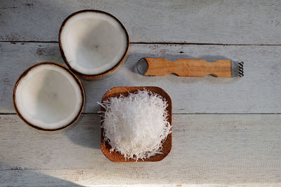High angle view of tea cup on table