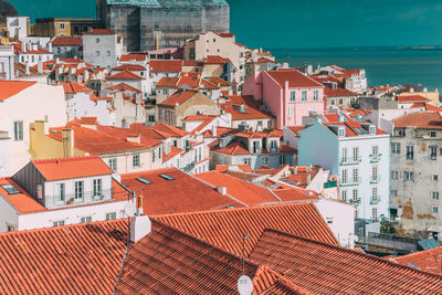 Buildings in town against sky