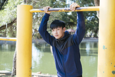 Boy playing in playground