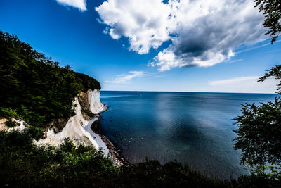 Scenic view of sea against blue sky