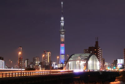 Illuminated buildings in city at night